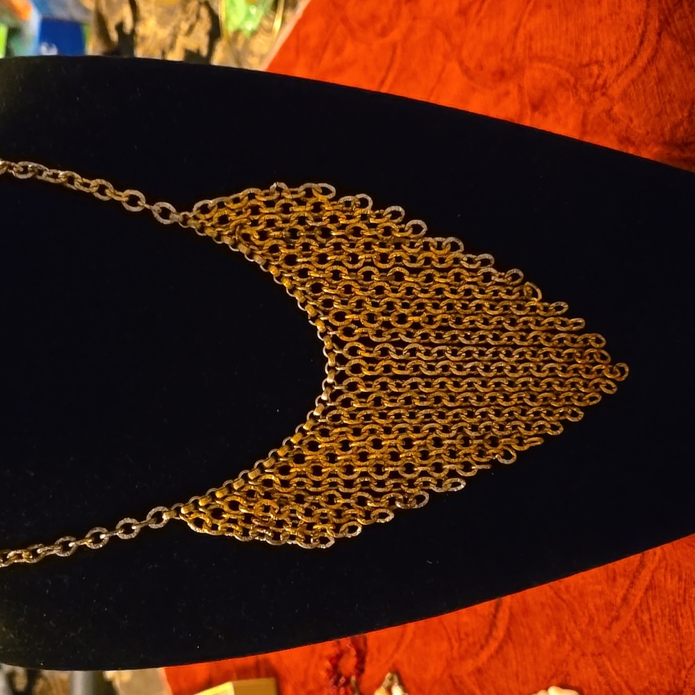 Vintage Gold Chain Fringe Bib Necklace